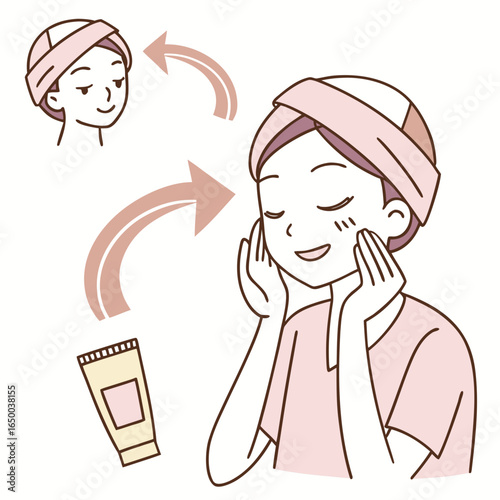 Woman applying cream to face skincare routine