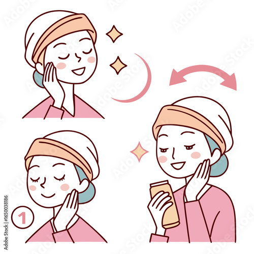 Woman applying facial cream gentle application face care
