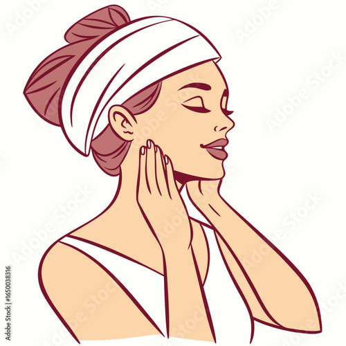 Woman with towel massaging face massage skincare