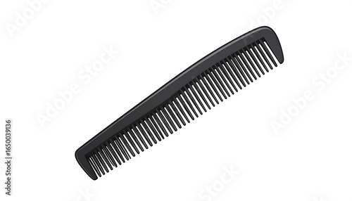 A black plastic hair comb with teeth.