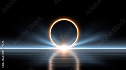 Stunning sunset over calm water with rays illuminating a circular glow.