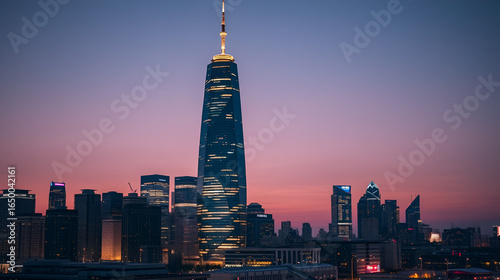 Evening single skyscraper