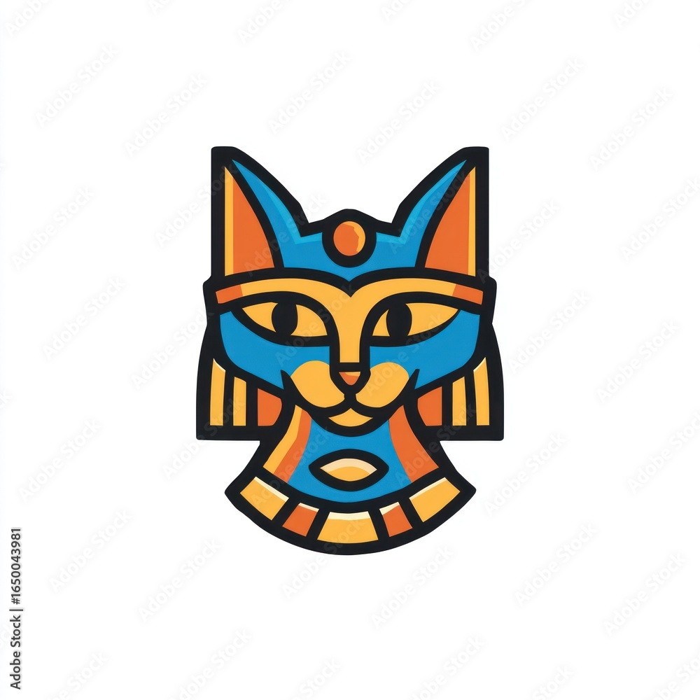 Fototapeta premium Stylized Egyptian cat goddess, vibrant colors, symmetrical design, simple, bold lines