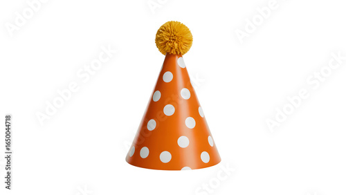 Festive orange party hat with white polka dots ready for a celebration moment