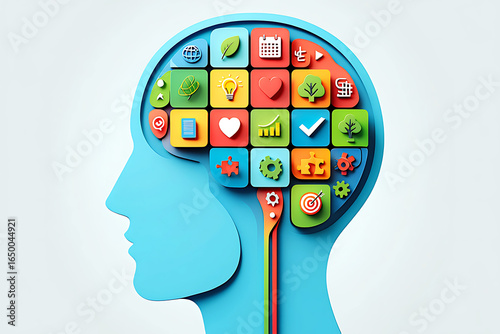 human head with social network icons