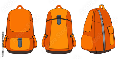 Vivid yellow rucksack displayed on a white background vector cartoon illustration.