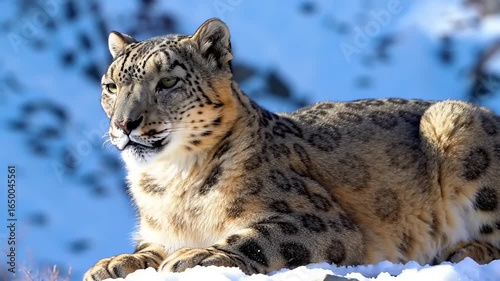 Snow Leopard resting on snow