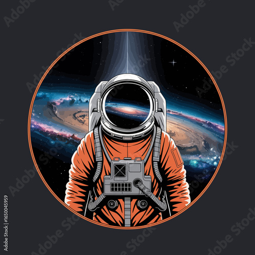 An astronaut dons a vibrant suit, gazing at the sprawling galaxy, representing exploration, discovery, and the vastness of the cosmos in a captivating design.