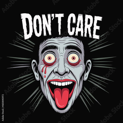 This striking image depicts a shocked face grimacing with wide eyes and an open mouth, emphasizing themes of indifference and horror in a colorful comic style.