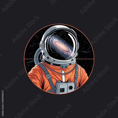 An illustrated astronaut with a helmet reflecting a stunning galaxy, representing the curiosity of humanity and the limitless realm of space exploration.