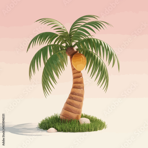 A modern depiction of a palm tree stands alone, exuding a tranquil ambiance with its gentle curves and soft colors, perfect for evoking feelings of serenity and relaxation.
