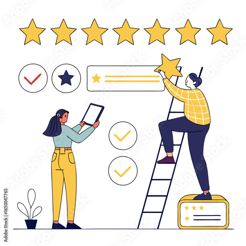 People evaluating services with stars evaluation rating