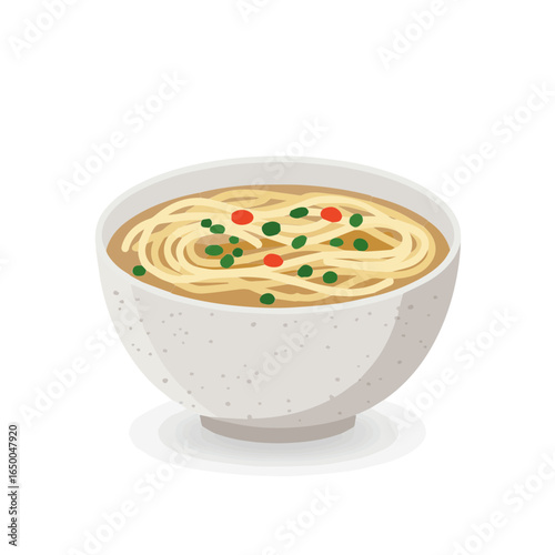 Bowl of Noodle Soup Vector Illustration, Asian Cuisine