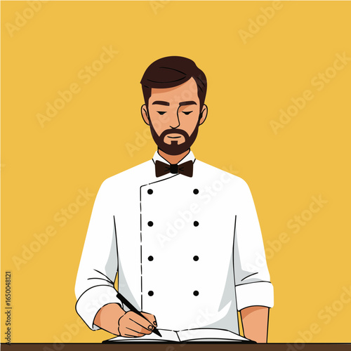 Chef Writing Order, Restaurant Staff, Illustration