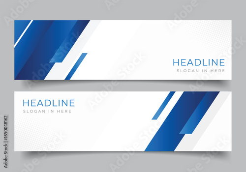 set of modern blue geometric diagonal banner for presentation or business template horizontal background