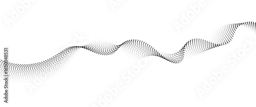 Flowing Dot Wave halftone gradient pattern on transparent background	