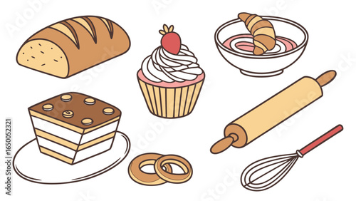 Bakery Pastries Bread Loaf Croissant Cupcake vector