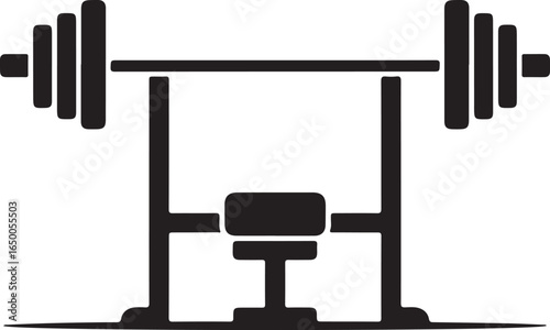 Icon of a weightlifting bench press with a barbell and weights Keywords: weightlifting, bench press