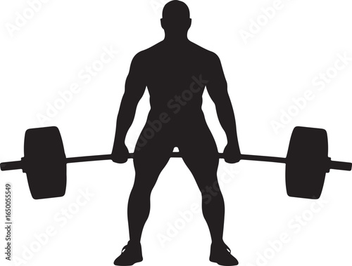 Silhouette of a man performing a deadlift with a barbell on white background Keywords: man