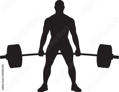 Silhouette of a man performing a deadlift with a barbell on white background Keywords: man