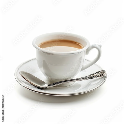 Wallpaper Mural White ceramic teacup and saucer with light brown liquid and spoon Torontodigital.ca