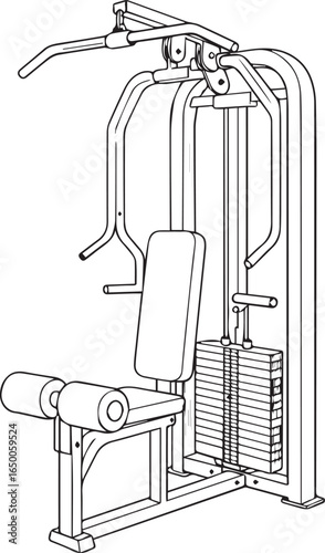 Gym equipment for fitness and strength training, workout machine for building muscle, vector style graphic for exercise routine and healthy lifestyle