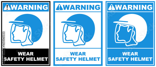 Set warning wear safety helmet public sign design vector illustration
