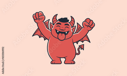 This cute little devil character embodies joy and mischief with a happy expression and playful stance, appealing to themes of light-hearted fantasy and fun aesthetics.