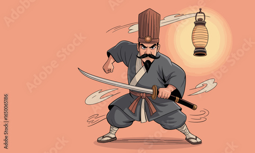 A fierce samurai warrior depicted in action, holding a traditional sword, showcasing bravery and the spirit of honor that defines a true warrior in historical battles.