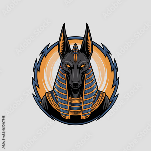 An intricate portrayal of Anubis that encapsulates the protective and powerful nature of this Egyptian god through modern artistic techniques that enhance its mystique and allure.