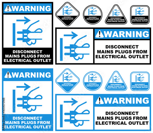 Set Collections disconnect mains plugs from electrical outlet warning sign template design vector illustration