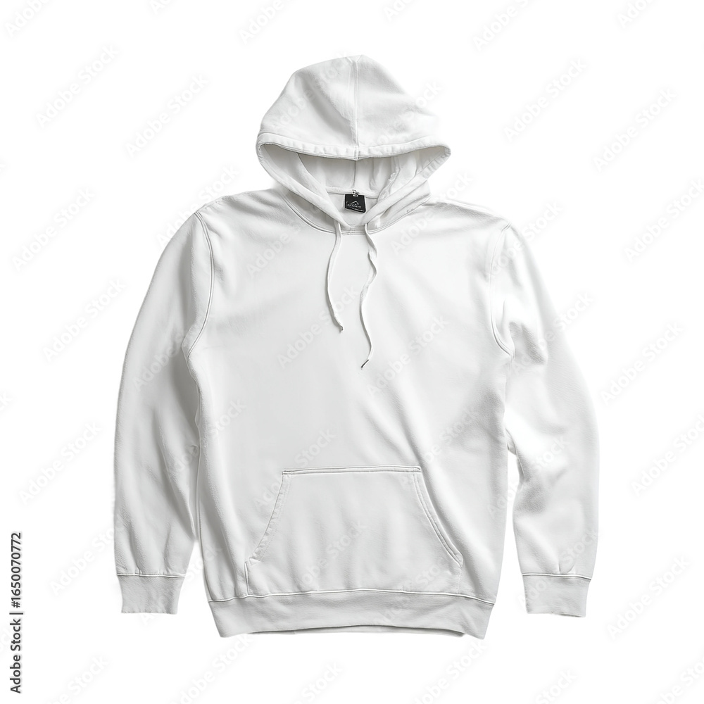 Fototapeta premium Classic White Hoodie: A clean and versatile image featuring a blank, classic white hoodie, perfect for showcasing designs or representing a simple, comfortable style. 