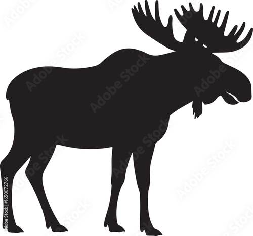Silhouette of a large bull moose with impressive antlers on a white background animal wildlife