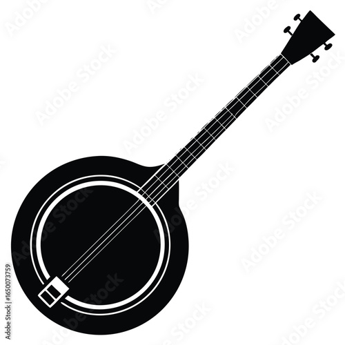 Black banjo silhouette musical instrument white