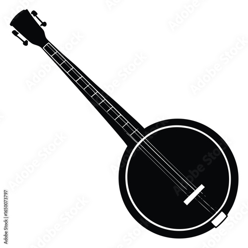 Black banjo silhouette vector illustration musical instrument