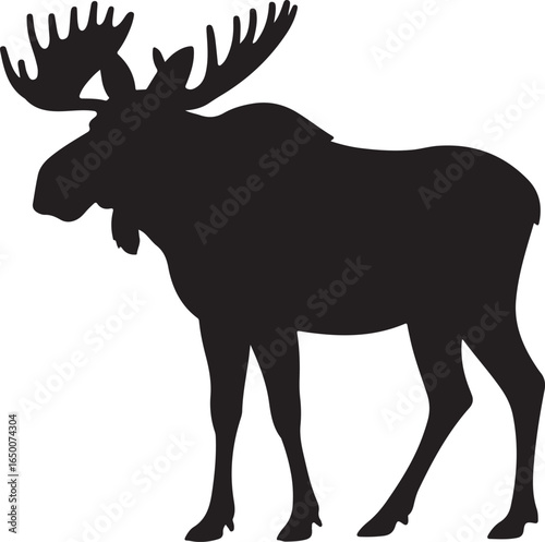 Black Silhouette of a Male Moose with Large Antlers Standing animal wildlife