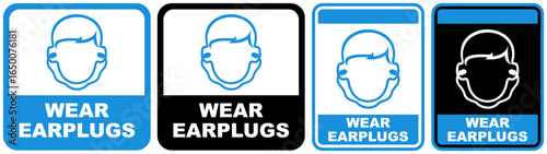 set safety sign wear earplugs symbol design label template vector illustration