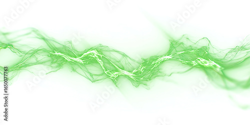 Green lightning and magic effect on white or transparent background. flash of light. neon glow. thunder. design element.
