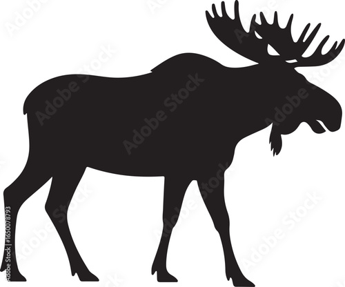 Black Silhouette of a Moose with Large Antlers Standing animal wildlife