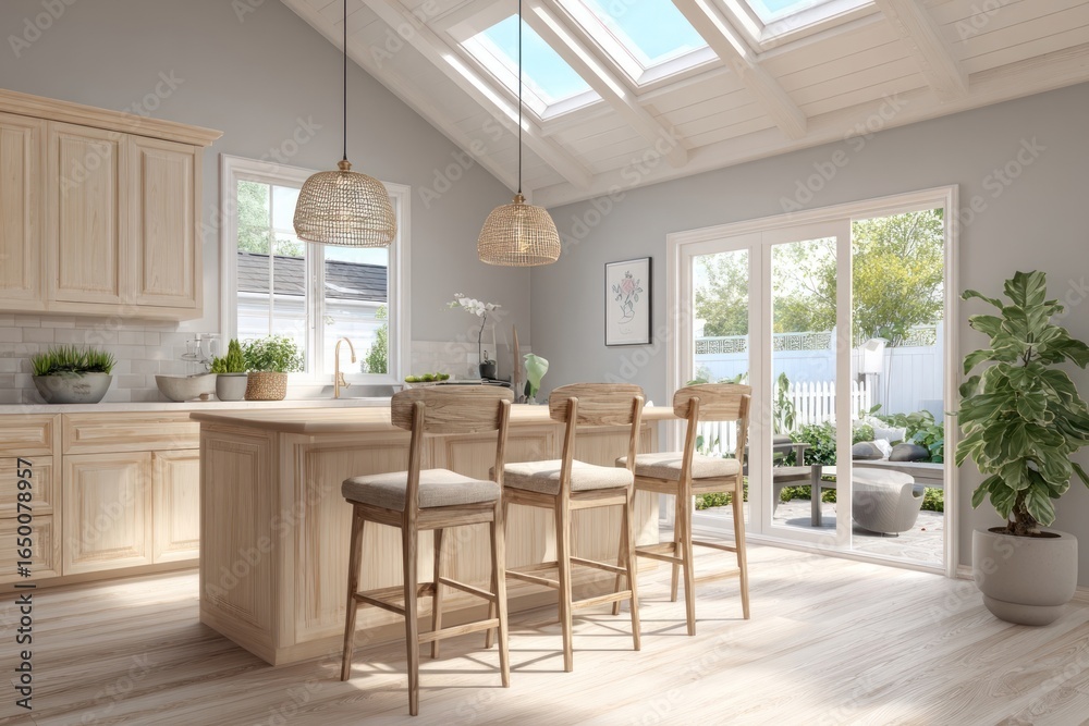 Fototapeta premium Light-filled kitchen with patio access