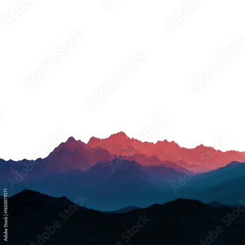 Mountain Silhouette: A serene view of a mountain silhouette, the peaks bathed in the warm hues of sunset and the cool shades of twilight, evokes a sense of calm and wonder.