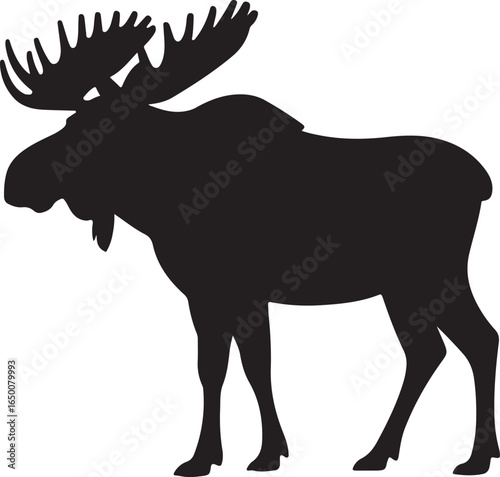Black Silhouette of a Male Moose with Wide Antlers on White Background animal wildlife