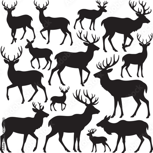 Collection of Deer Silhouettes in Various Poses and Sizes stag fawn