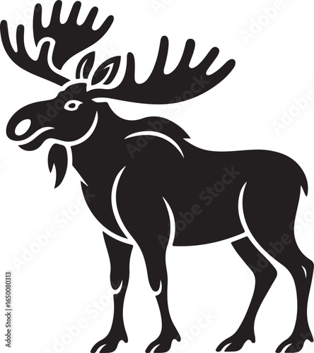 Stylized black moose silhouette with detailed antlers and facial features animal wildlife