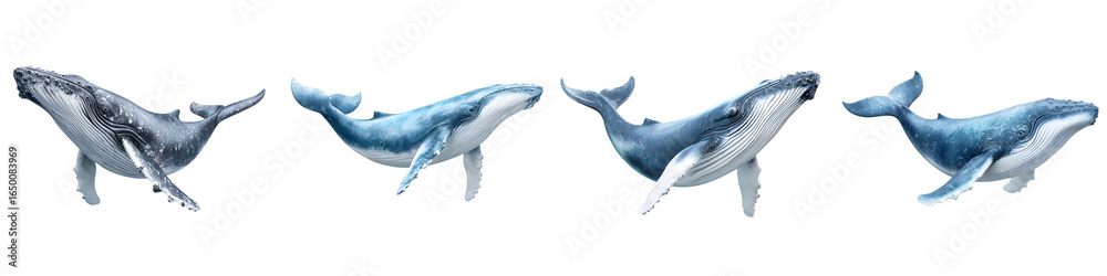 Obraz premium Watercolor Humpback Whales Set Isolated on White Background