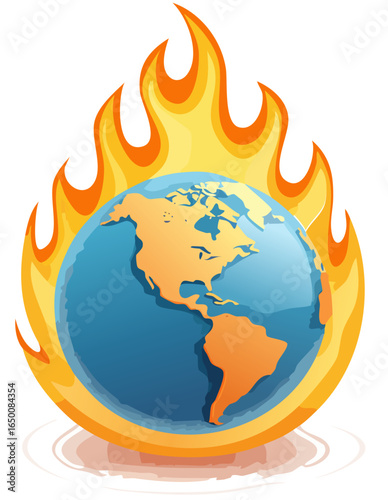 3d Vector Illustration of Burning Earth, symbolizing global warming, climate change, and environmental crises. Detailed and colorful designs suitable for education, campaign posters, and sustainabilit