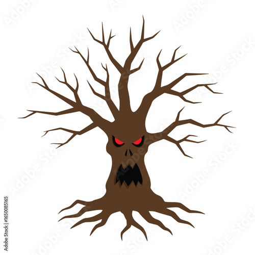 Cartoon voodoo doll with stitches and pins, blood stain on its chest, simple design.