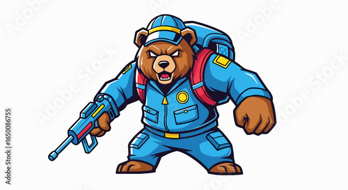 Cartoon bear character holding weapon illustration