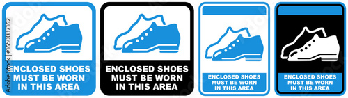 set safety sign enclosed shoes must be worn in this area symbol design label template vector illustration