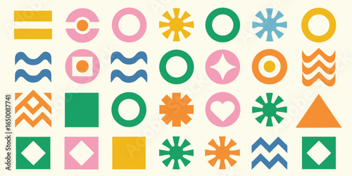 Retro Geometric Pattern with Colorful Shapes on Cream Background